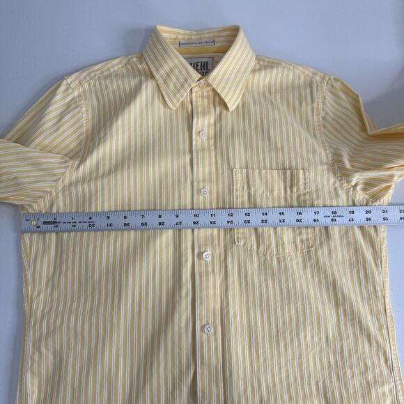 Ruehl 925 Mens Shirt Medium Yellow 100% Cotton Striped Oxford Prep Y2K Old Money - Picture 4 of 15